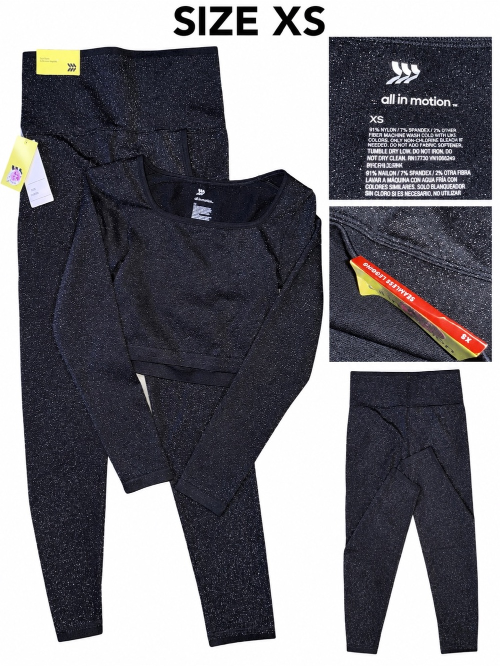 All in motion Black Sparkle High-Waist girls Leggings and matching top